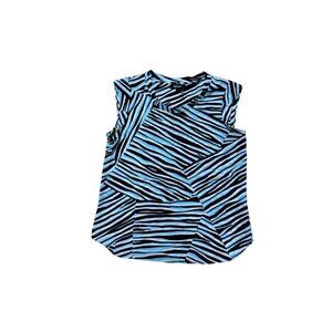 DKNY Womens Sleeveless Blouse Medium Blue Black Abstract